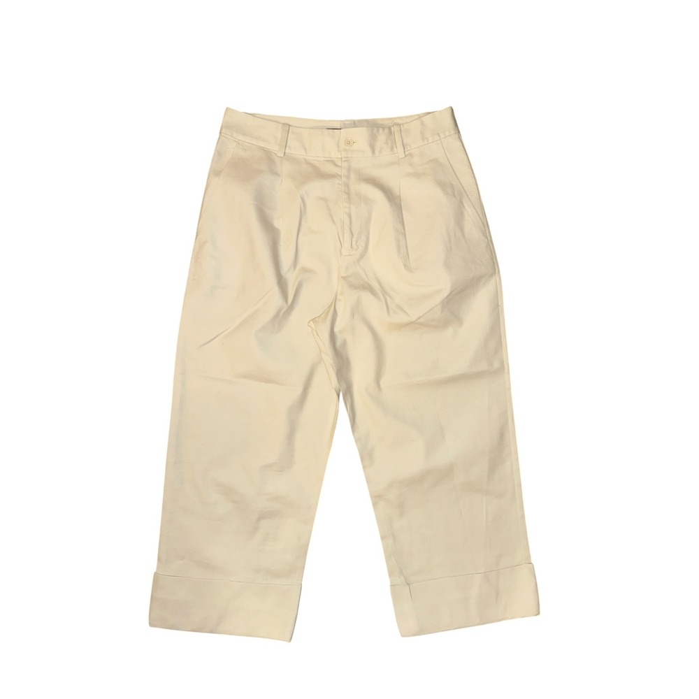 Lauren Ralph Lauren Pants Women 14 Cream Pleated Wide Leg Cropped Cuffed